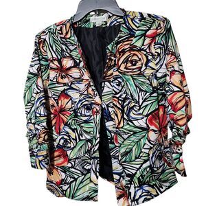 Coldwater Creek Women Open blazer Size 8 Floral Lined 3/4 Sleeve